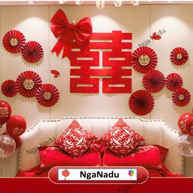 Bộ 6 quạt giấy đỏ gấp sẵn trang trí cưới hỏi, Noel, Tết 2.026, sinh nhật, nạp tài, song hỷ – Giá 29.000 VND