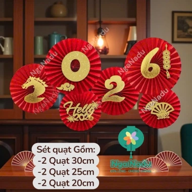 Bộ 6 quạt giấy đỏ gấp sẵn trang trí cưới hỏi, Noel, Tết 2.026, sinh nhật, nạp tài, song hỷ – Giá 29.000 VND