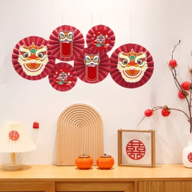 Bộ 6 Quạt Giấy Nhung Đỏ Gấp Sẵn - Trang Trí Tết Nguyên Đán Gắn Tường MY HOME 16.000₫ 8