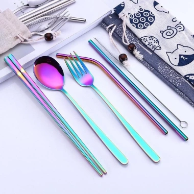 Bộ 7 món Đũa Muỗng Nĩa Inox + Ống Hút & Túi Đựng - Tiện Lợi, Bảo Vệ Môi Trường, Giá 105.000₫ 2
