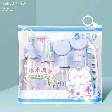 Bộ 8 lọ chiết mỹ phẩm du lịch Gấu Xanh, kèm túi Zip, dùng cho dầu gội, sữa tắm, sữa rửa mặt – giá 55.700₫