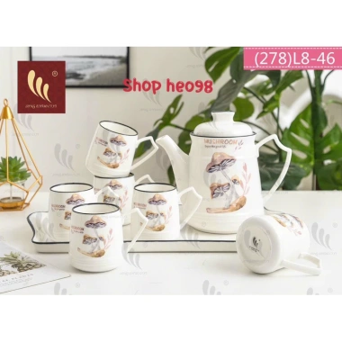 Bộ Ấm Chén Hàn Quốc cao cấp kèm khay sứ xương, giá ưu đãi 349.000đ, hàng y hình