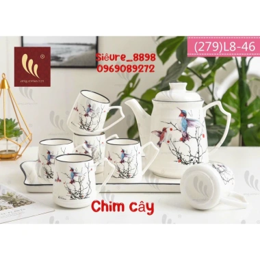 Bộ Ấm Chén Hàn Quốc cao cấp kèm khay sứ xương, giá ưu đãi 349.000đ, hàng y hình