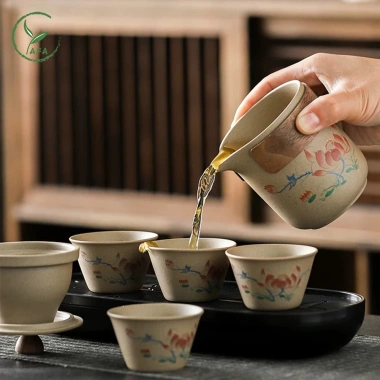Bộ ấm chén trà cao cấp du lịch gốm có bộ lọc, hoa văn tinh tế - 149k