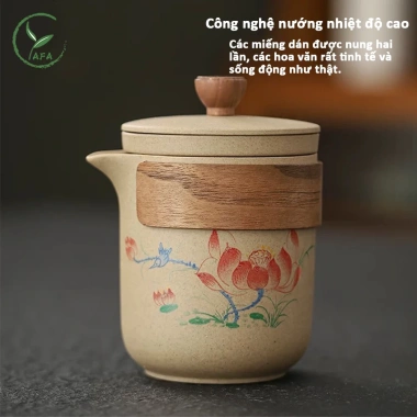 Bộ ấm chén trà cao cấp du lịch gốm có bộ lọc, hoa văn tinh tế - 149k