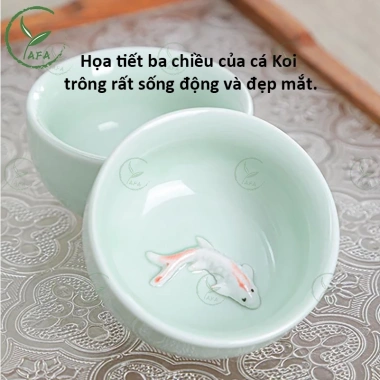 Bộ ấm chén trà gốm sứ Chén Cá Chép 1 bình kèm 6 ly, hộp quà tặng du lịch, giảm giá 89k