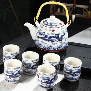 Bộ ấm lớn Jingdezhen khay trà gốm sứ xanh trắng Trà Kung Fu hiện đại cho gia đình, giá ưu đãi 110.787 VND 6