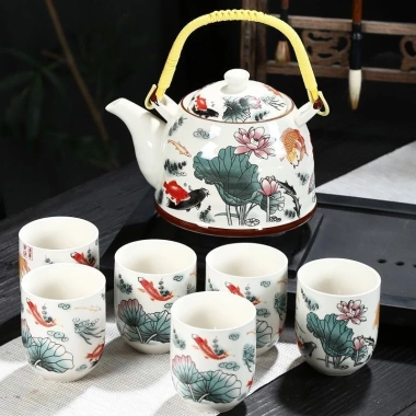 Bộ ấm lớn Jingdezhen khay trà gốm sứ xanh trắng Trà Kung Fu hiện đại cho gia đình, giá ưu đãi 110.787 VND 7