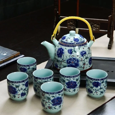 Bộ ấm lớn Jingdezhen khay trà gốm sứ xanh trắng Trà Kung Fu hiện đại cho gia đình, giá ưu đãi 110.787 VND 8