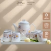 Bộ ấm sứ pha trà 1.5L + 6 cốc 145ml có quai + khay sứ đơn giản ABFAMILY 355.000₫