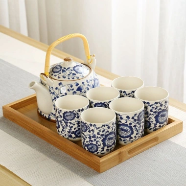 Bộ ấm trà gốm sứ lớn màu xanh trắng – Nồi Kung Fu 6 chén, giá ưu đãi 257.929₫ 5 Bộ ấm trà gốm sứ lớn màu xanh trắng – Nồi Kung Fu 6 chén, giá ưu đãi 257.929₫ 5