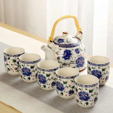 Bộ ấm trà gốm sứ lớn màu xanh trắng – Nồi Kung Fu 6 chén, giá ưu đãi 257.929₫ 9 Bộ ấm trà gốm sứ lớn màu xanh trắng – Nồi Kung Fu 6 chén, giá ưu đãi 257.929₫ 9