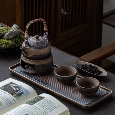 Bộ ấm trà gốm sứ thủ công tay cầm kiểu Nhật trà Nhật cổ điển, kèm 5 nến thơm đốt nến cao cấp - Giá chỉ 532k