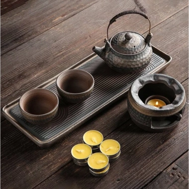 Bộ ấm trà gốm sứ thủ công tay cầm kiểu Nhật trà Nhật cổ điển, kèm 5 nến thơm đốt nến cao cấp - Giá chỉ 532k 2