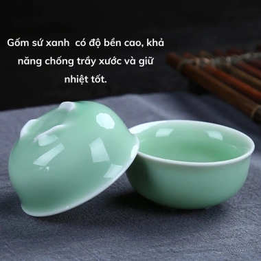 Bộ ấm trà men ngọc cá chép 3D nổi sắc nét – Gốm sứ cao cấp, hộp túi đẹp tặng biếu
