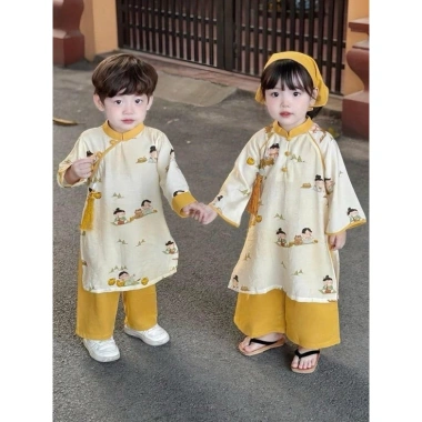 Bộ áo dài bé gái Nguyệt Hạ đôi kèm quần, họa tiết sắc nét, chỉ 210.000 VND 2