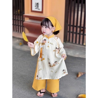 Bộ áo dài bé gái Nguyệt Hạ đôi kèm quần, họa tiết sắc nét, chỉ 210.000 VND 4