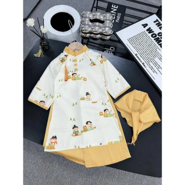 Bộ áo dài bé gái Nguyệt Hạ đôi kèm quần, họa tiết sắc nét, chỉ 210.000 VND 10