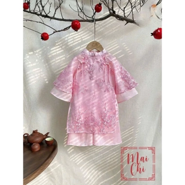 Bộ áo dài bé gái trung thu, cách tân Tết 2.026 - áo dài mẹ và bé, giá ưu đãi 265k 6