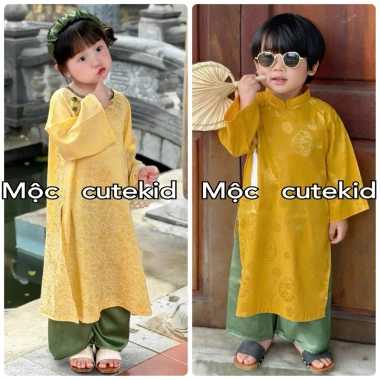 Bộ áo dài cặp bé 7-35kg, set áo dài cho bé trai và bé gái, lễ hội, lễ tết