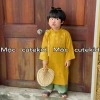 Bộ áo dài cặp bé 7-35kg, set áo dài cho bé trai và bé gái, lễ hội, lễ tết 2