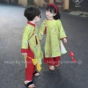 Bộ áo dài cặp DIÊN VĨ xanh rêu cho bé gái, tặng bờm, phù hợp lễ hội Tết, chỉ 189.000đ 4