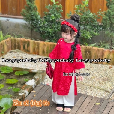 Bộ Áo Dài Đôi Anh Em 7-35kg - Áo Dài Đỏ + Hân Nghiên Đỏ kèm Bờm, Trang Phục Lễ Hội, Lễ Tết Giá ưu đãi 198k 3