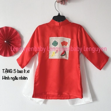 Bộ Áo Dài Đôi Anh Em 7-35kg - Áo Dài Đỏ + Hân Nghiên Đỏ kèm Bờm, Trang Phục Lễ Hội, Lễ Tết Giá ưu đãi 198k 4