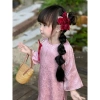 Bộ áo dài tết bé gái 12-40kg chất gấm kèm quần, giá ưu đãi cho buổi chụp Tết 5