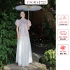 Bộ áo gấm hoa Tisora tay phồng đính hoa + chân váy Set Tết sang trọng, chỉ 442k