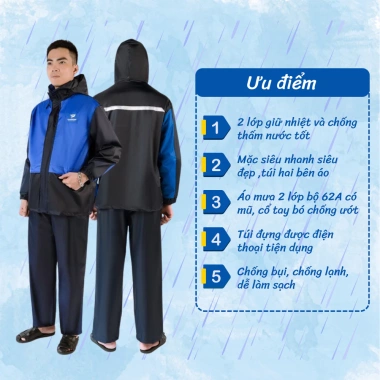 Bộ áo mưa 2 lớp 62A Tuấn Phong - Đi mưa không ướt, chống rét, giá ưu đãi 242.000₫ 8