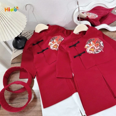 Bộ áo nam cách tân xẻ tà rồng, kèm khăn lụa mềm, giá 179k, phù hợp Tết chụp ảnh