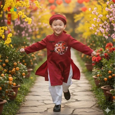 Bộ áo nam cách tân xẻ tà rồng, kèm khăn lụa mềm, giá 179k, phù hợp Tết chụp ảnh