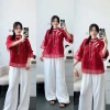 Bộ bà ba nữ lễ tết áo chất tơ thêu cổ tàu tay lửng + quần dài ống rộng tuyết nhung siêu thoải mái 197k 2