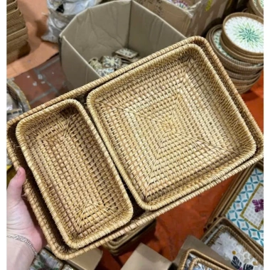 Bộ ba khay mây khảm trai đa năng – Đựng đồ ăn, bánh mì sang trọng, trang trí không gian – 75.000