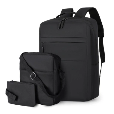 Bộ ba lô đen 3 trong 1: ba lô laptop, túi đeo chéo, túi xách mỏng chống nước nam nữ