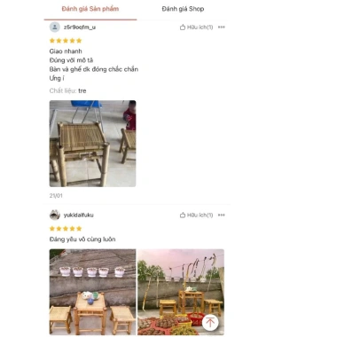 Bộ bàn ghế tre nhỏ decor Tết màu vàng nâu hun khói – phù hợp gia đình, ban công, Homestay, 250.000₫