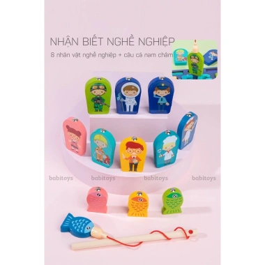 Bộ bảng gỗ câu cá học chữ, số, ghép hình động vật & trái cây - Đồ chơi trí tuệ bé 92.999đ 3
