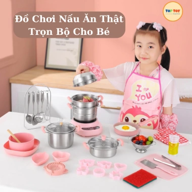 Bộ Bếp Nấu Ăn Bé - Đồ Chơi Thực Tế Đầy Đủ Dụng Cụ, Phiên Bản Mới, Giá 265k
