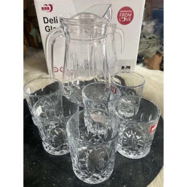 Bộ bình 6 cốc thủy tinh cao cấp Deli sang trọng kẻ sọc - Thiết kế lịch sự, tinh tế 8