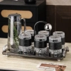 Bộ bình cốc thủy tinh Muen bọc da, uống nước trà cà phê, chịu nhiệt, kèm giá úp decor, giá ưu đãi 2