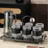 Bộ bình cốc thủy tinh Muen bọc da, uống nước trà cà phê, chịu nhiệt, kèm giá úp decor, giá ưu đãi 7