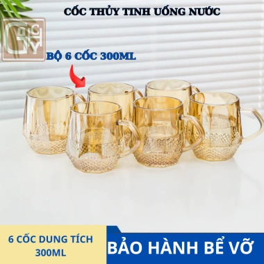 Bộ bình nước + 6 cốc thủy tinh chịu nhiệt, quay, sang trọng, chỉ 159.000₫