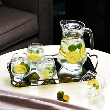 Bộ bình nước DeLi cao cấp 1,3L kèm 6 cốc thủy tinh kim cương lục giác - 169.000đ