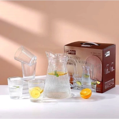 Bộ bình nước DeLi cao cấp 1,3L kèm 6 cốc thủy tinh kim cương lục giác - 169.000đ