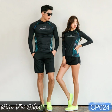 Bộ bơi đôi nam nữ đẹp, áo dài tay, quần dài kín, thun lạnh, chống nắng - Giá chỉ 390k 3