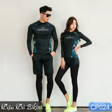 Bộ bơi đôi nam nữ đẹp, áo dài tay, quần dài kín, thun lạnh, chống nắng - Giá chỉ 390k 4