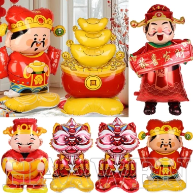 Bộ Bóng Bay Đứng Cỡ Lớn Tết 2.026 Thần Tài May Mắn 3D Lá Sư Tử - Trang Trí Tiệc Mùa Xuân