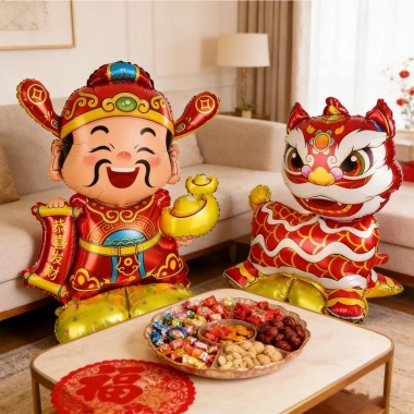Bộ Bóng Bay Đứng Lớn Tết 2.026 3D Lucky God of Wealth Lion Nhảy Múa Lá Bóng Bay Trang Trí Tiệc Xuân 2