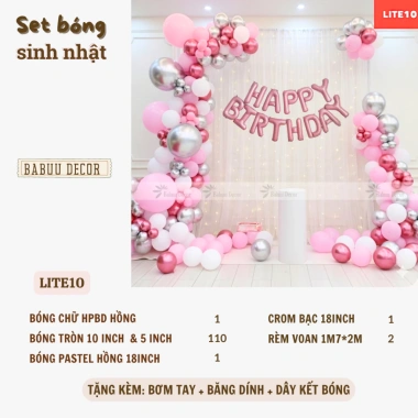 Bộ Bóng Trang Trí Sinh Nhật Babuu kèm Rèm Voan Trắng, Bảng Tên và Hashtag Cầm Tay Giảm Giá Đến 335.000 9
